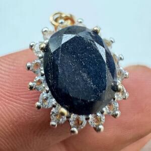 Vintage Sterling Silver Blue Sapphire Pendant Signed DBJ